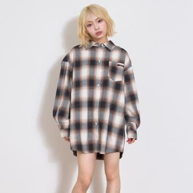 【LTXC】【100%純棉】格紋寬鬆襯衫連衣裙
