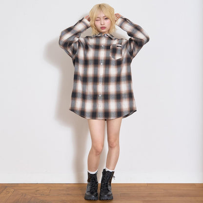 【LTXC】【100%純棉】格紋寬鬆襯衫連衣裙