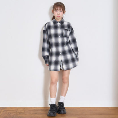 【LTXC】【100%純棉】格紋寬鬆襯衫連衣裙