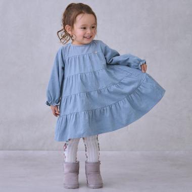 燈芯絨層疊連衣裙