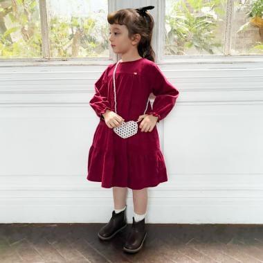 燈芯絨層疊連衣裙