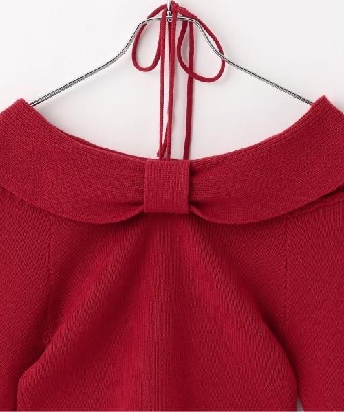 蝴蝶結一字肩針織套頭衫【韓國時尚】