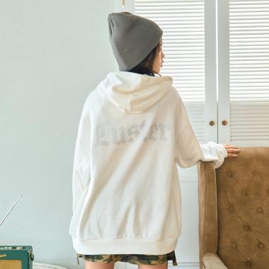 【LTXC】後背水鑽寬鬆連帽衛衣