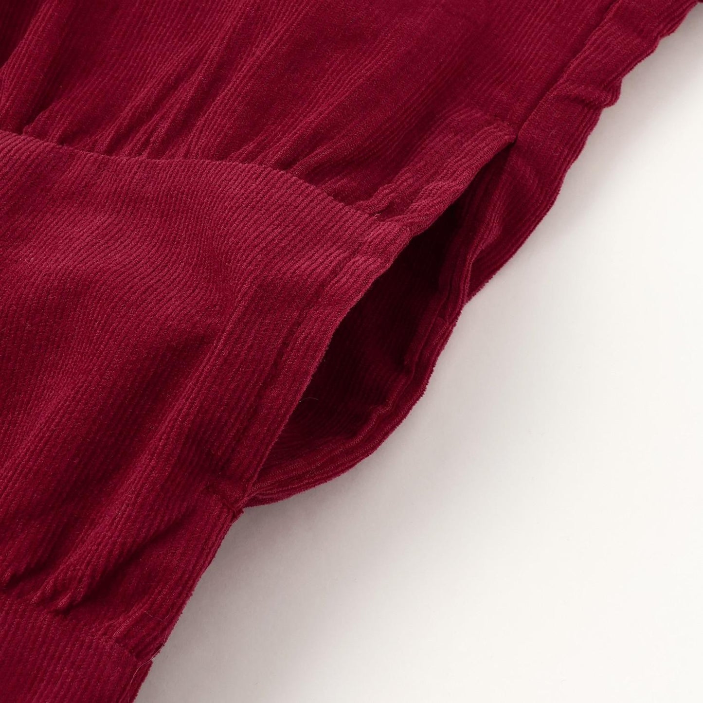 燈芯絨層疊連衣裙