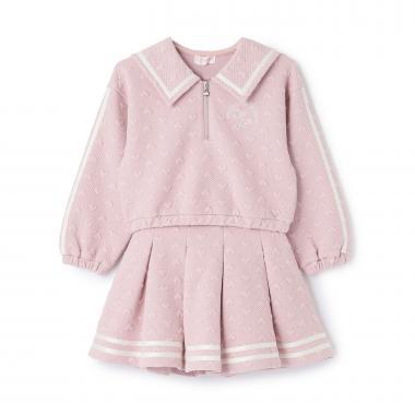 剪裁提花半拉鍊水手領套裝