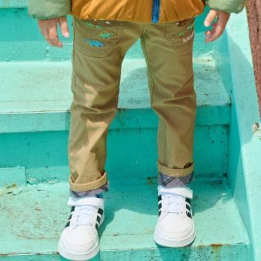 恐龍圖案翻邊長款直筒褲