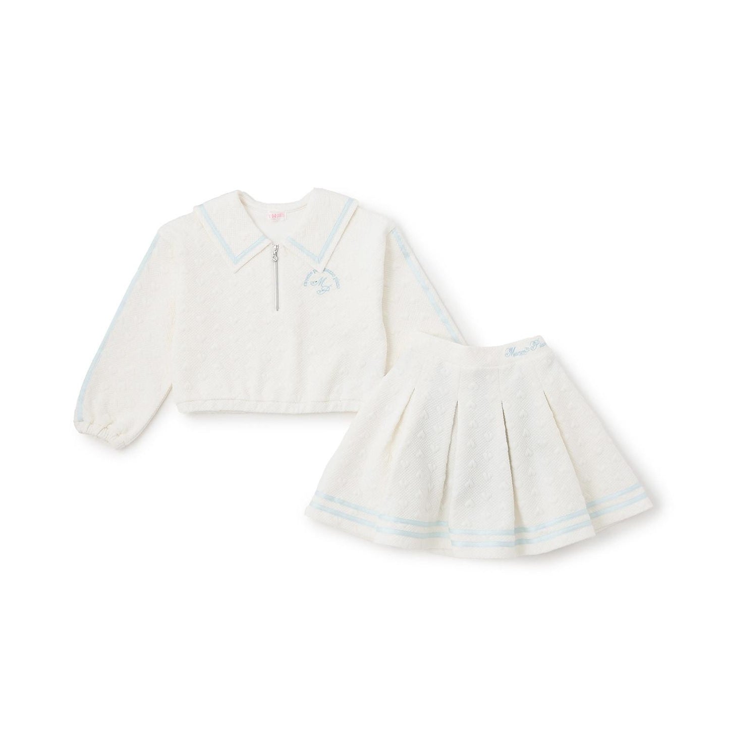 剪裁提花半拉鍊水手領套裝