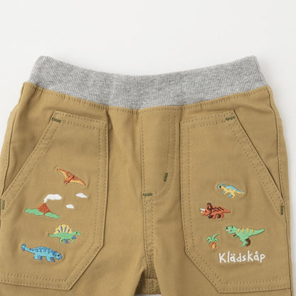 恐龍圖案翻邊長款直筒褲