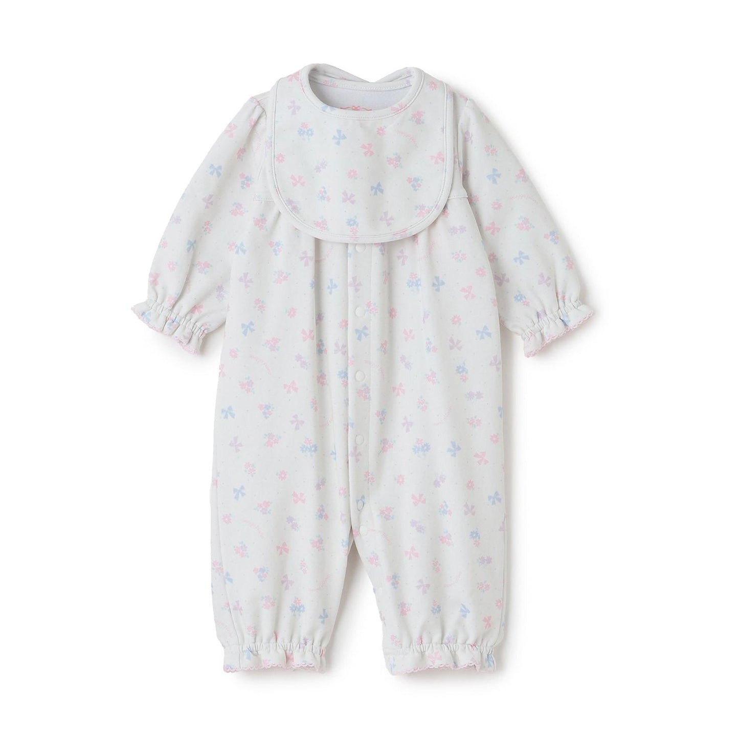 【BOX付】花朵蝴蝶結圖案2用連體衣&圍兜套裝