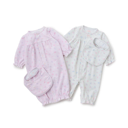 【BOX付】花朵蝴蝶結圖案2用連體衣&圍兜套裝