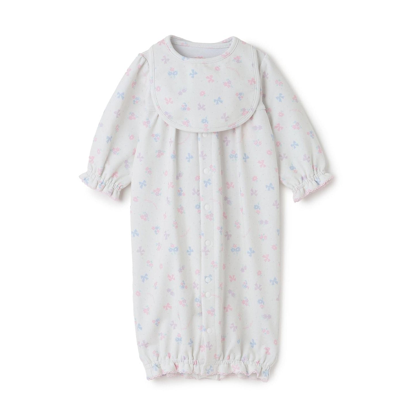 【BOX付】花朵蝴蝶結圖案2用連體衣&圍兜套裝