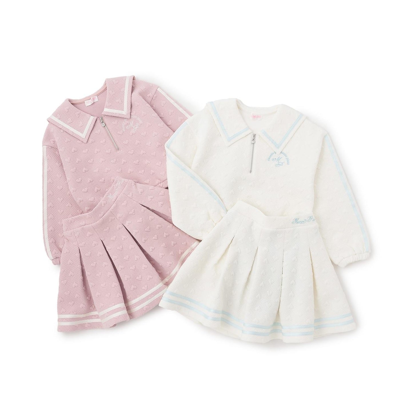 剪裁提花半拉鍊水手領套裝