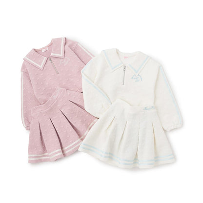 剪裁提花半拉鍊水手領套裝