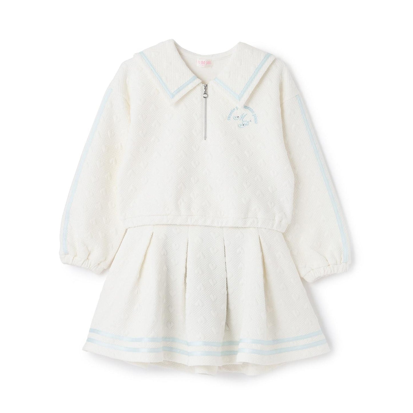 剪裁提花半拉鍊水手領套裝