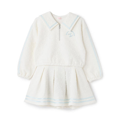 剪裁提花半拉鍊水手領套裝