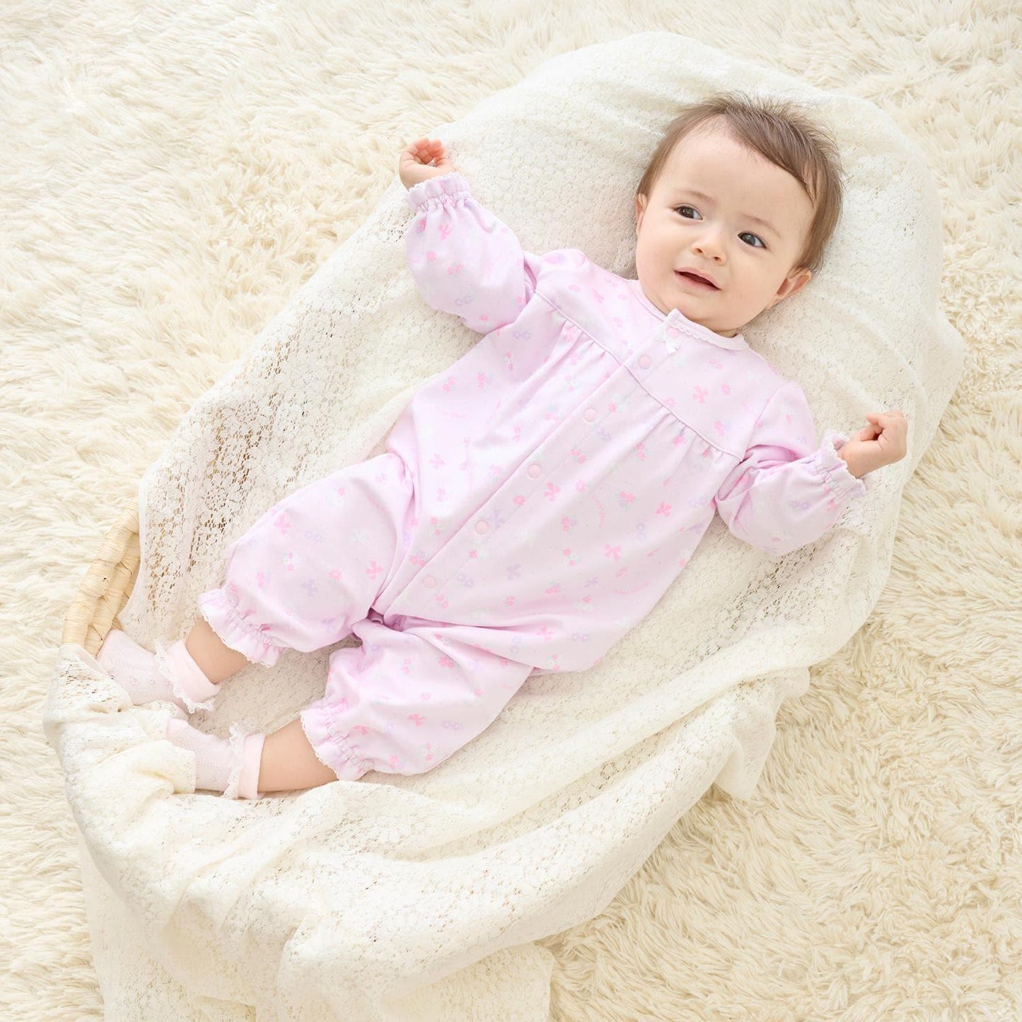 【BOX付】花朵蝴蝶結圖案2用連體衣&圍兜套裝