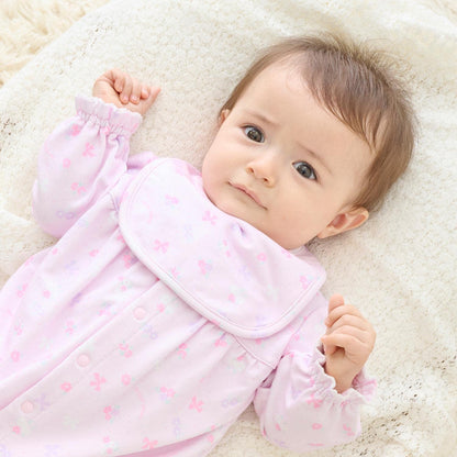 【BOX付】花朵蝴蝶結圖案2用連體衣&圍兜套裝