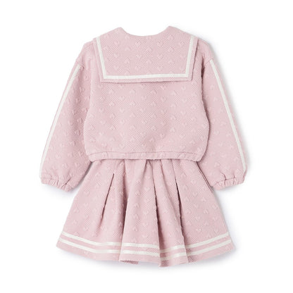 剪裁提花半拉鍊水手領套裝