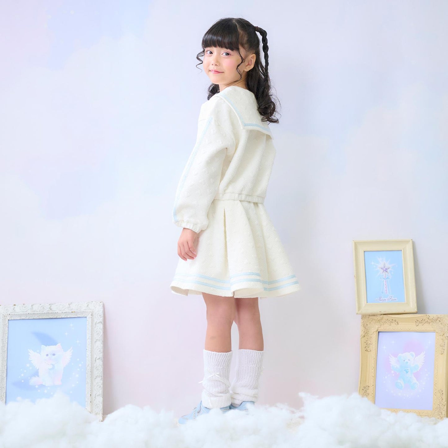 剪裁提花半拉鍊水手領套裝