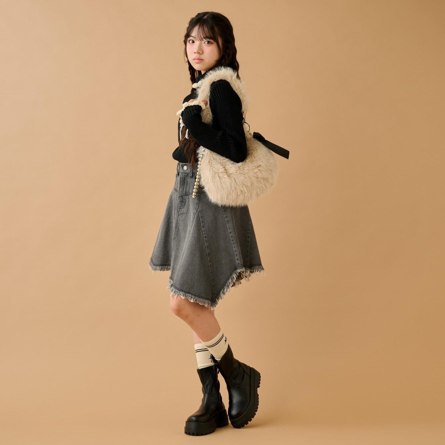 下襬拼接復古半身裙