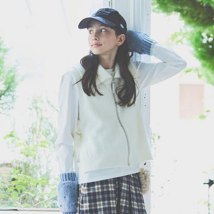 【130cm可選】拉鍊針織馬甲×長袖T恤套裝