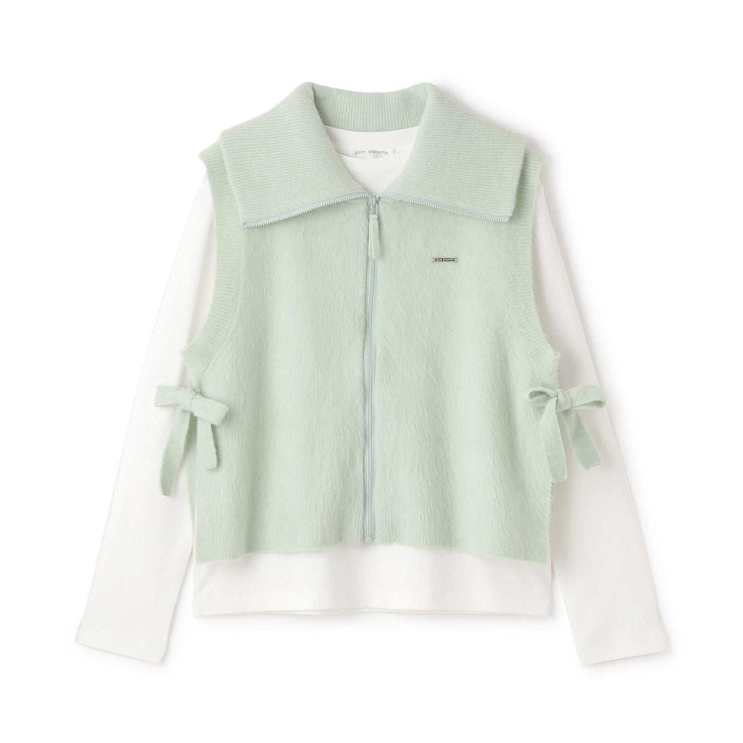 【130cm可選】拉鍊針織馬甲×長袖T恤套裝