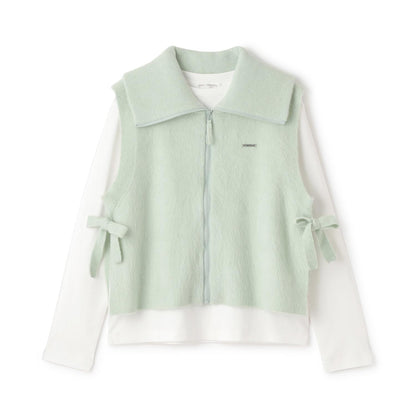 【130cm可選】拉鍊針織馬甲×長袖T恤套裝