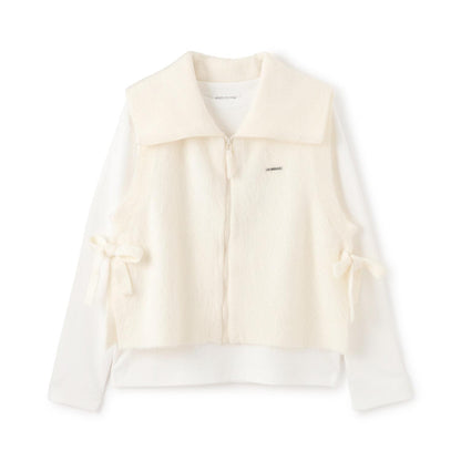 【130cm可選】拉鍊針織馬甲×長袖T恤套裝