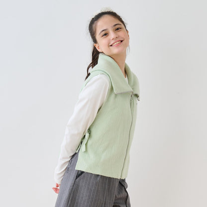 【130cm可選】拉鍊針織馬甲×長袖T恤套裝