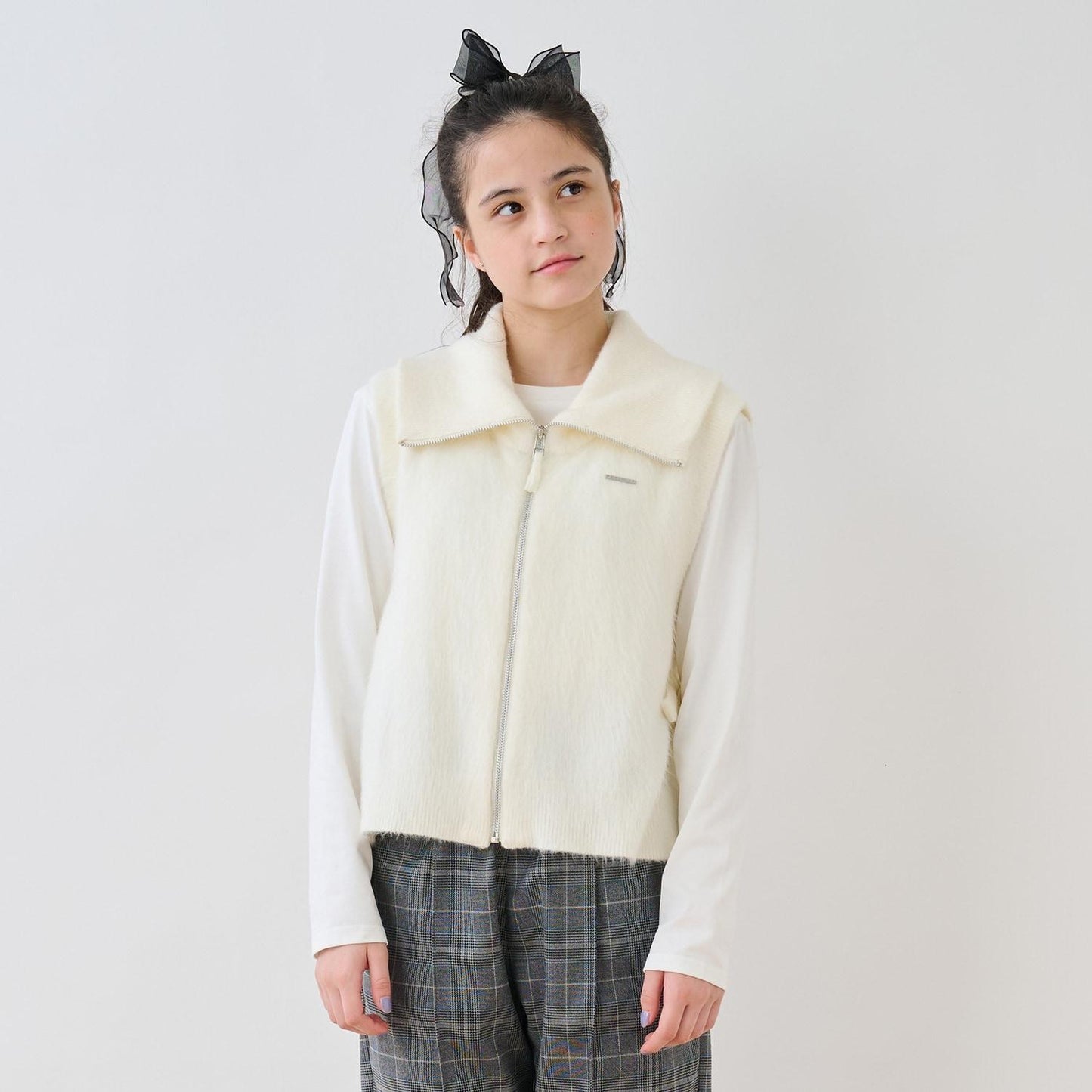 【130cm可選】拉鍊針織馬甲×長袖T恤套裝