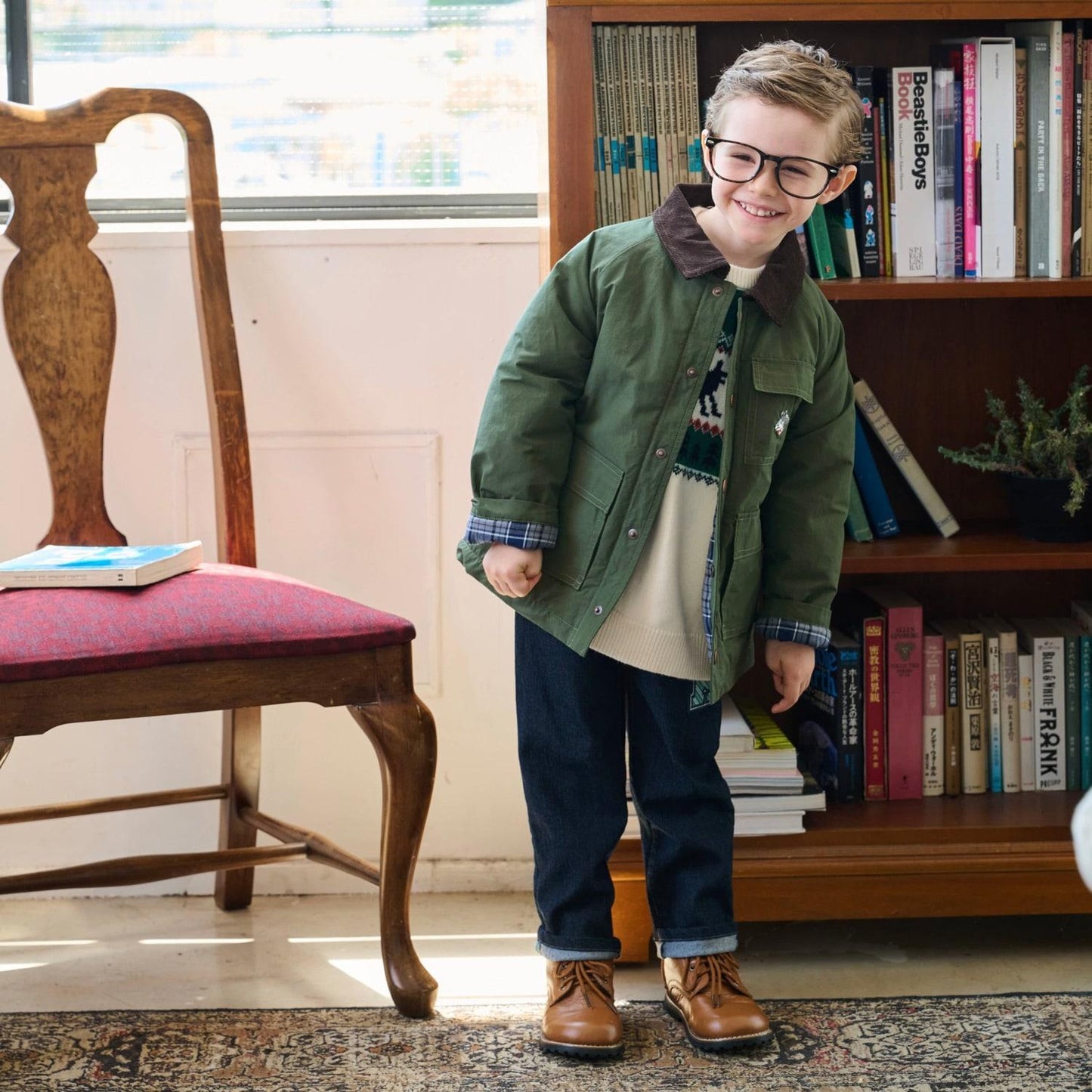 狼刺繡長款直筒褲