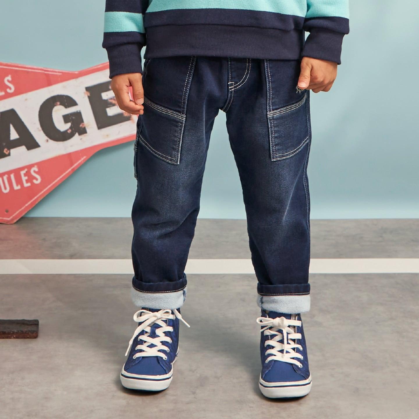 彈力牛仔工裝褲