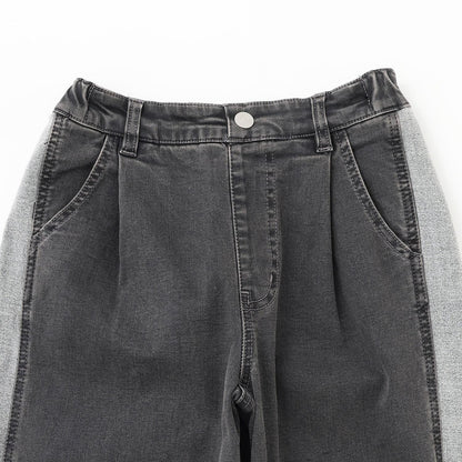 【trois lapins】蝴蝶結刺繡拼色牛仔褲