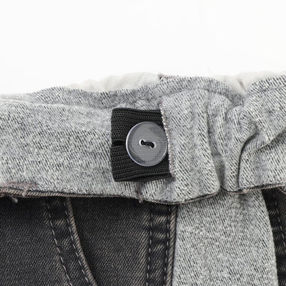 【trois lapins】蝴蝶結刺繡拼色牛仔褲