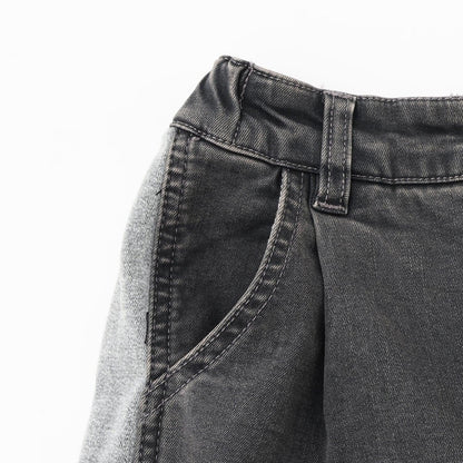 【trois lapins】蝴蝶結刺繡拼色牛仔褲