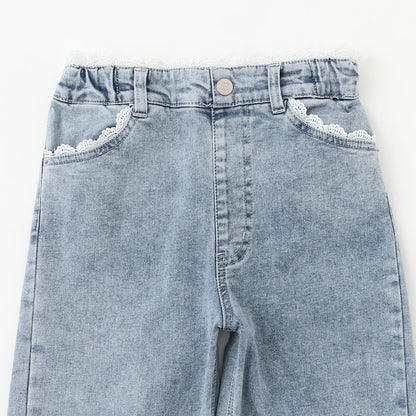 蕾絲拼接牛仔褲