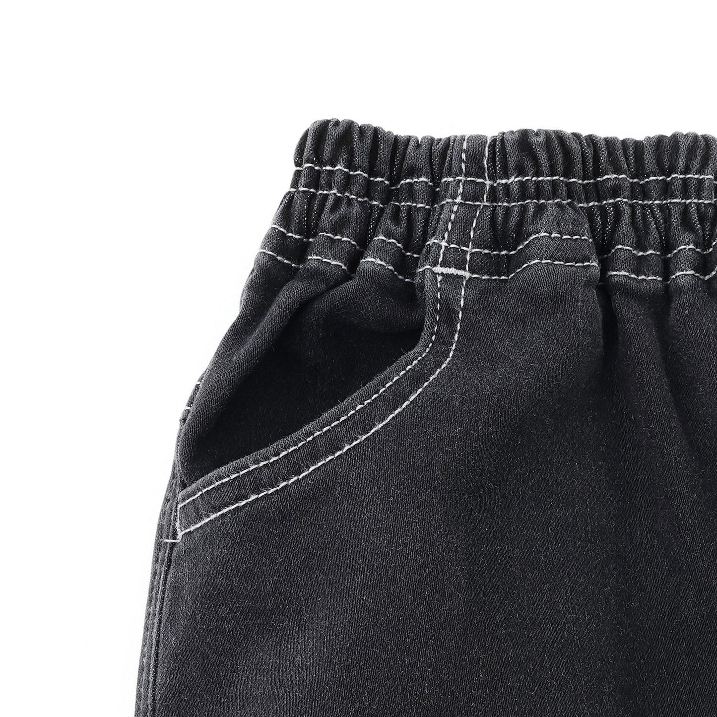 彈力牛仔雙膝工裝褲