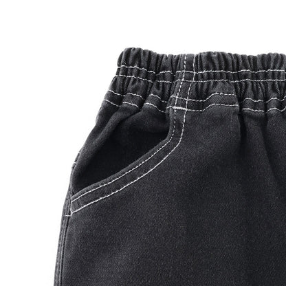 彈力牛仔雙膝工裝褲