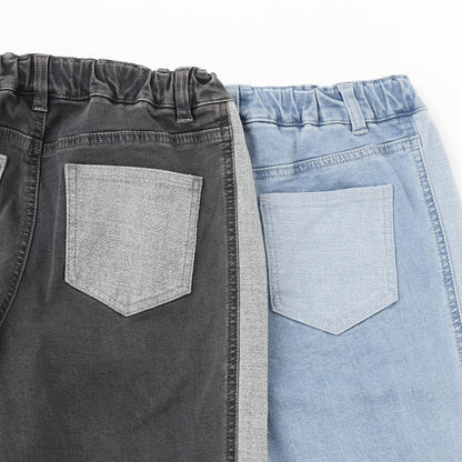 【trois lapins】蝴蝶結刺繡拼色牛仔褲