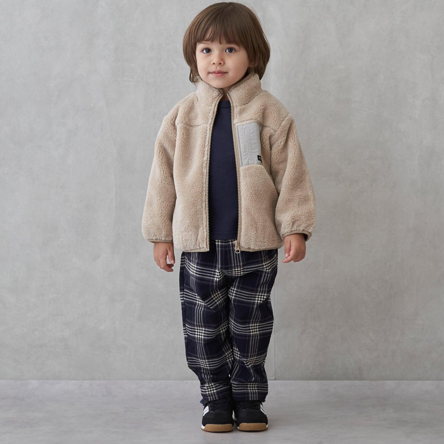 格紋彈力拉絨長褲