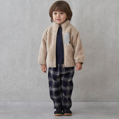 格紋彈力拉絨長褲