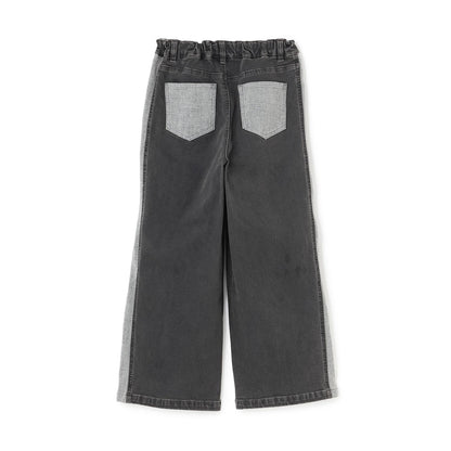 【trois lapins】蝴蝶結刺繡拼色牛仔褲