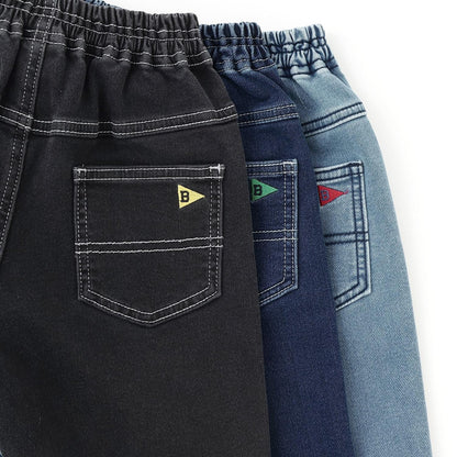 彈力牛仔雙膝工裝褲