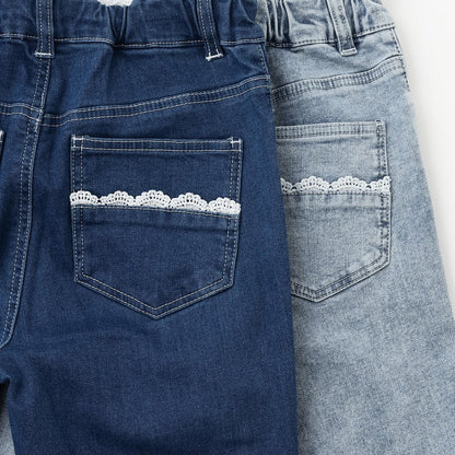 蕾絲拼接牛仔褲