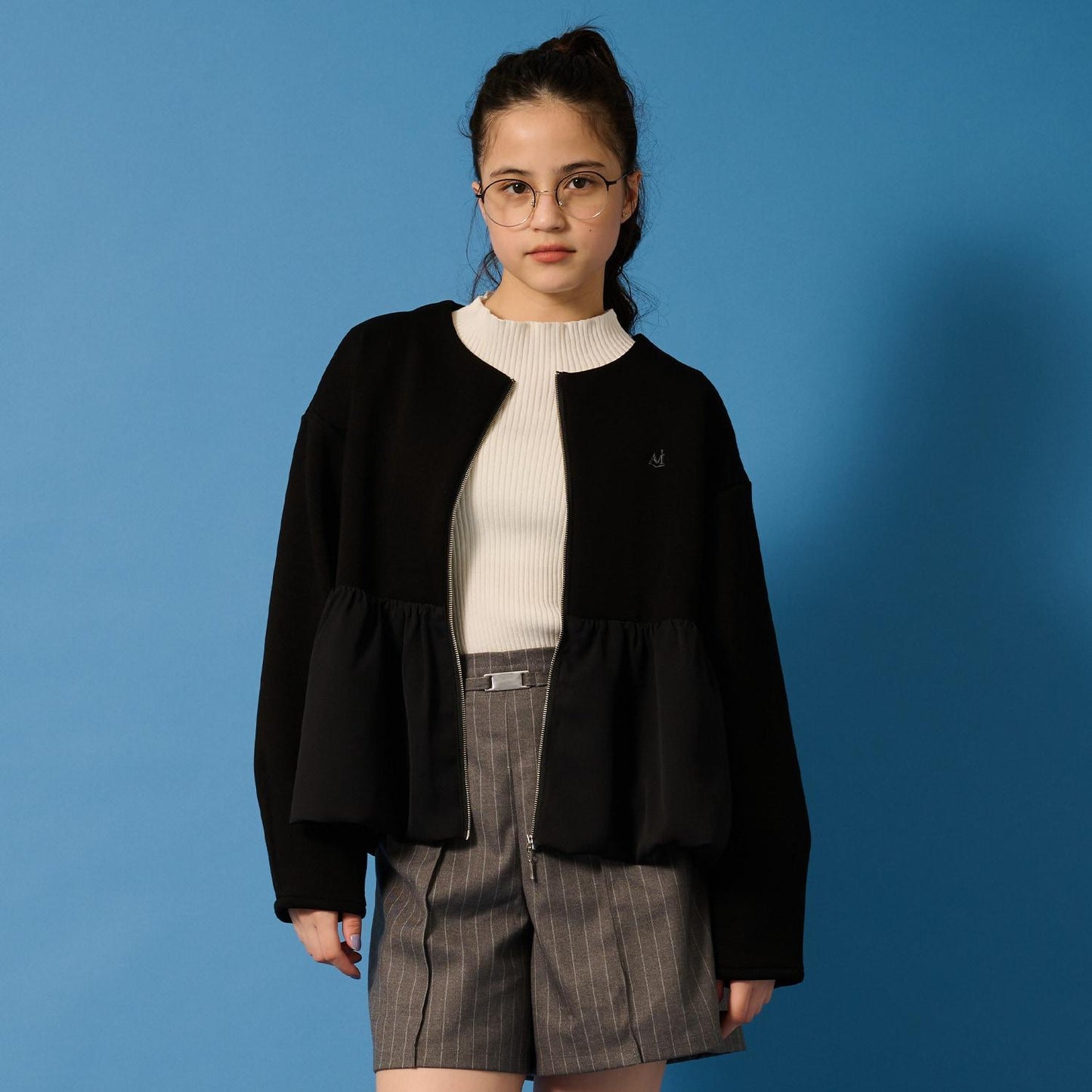 【AMI】厚棉氣球袖拉鍊開衫