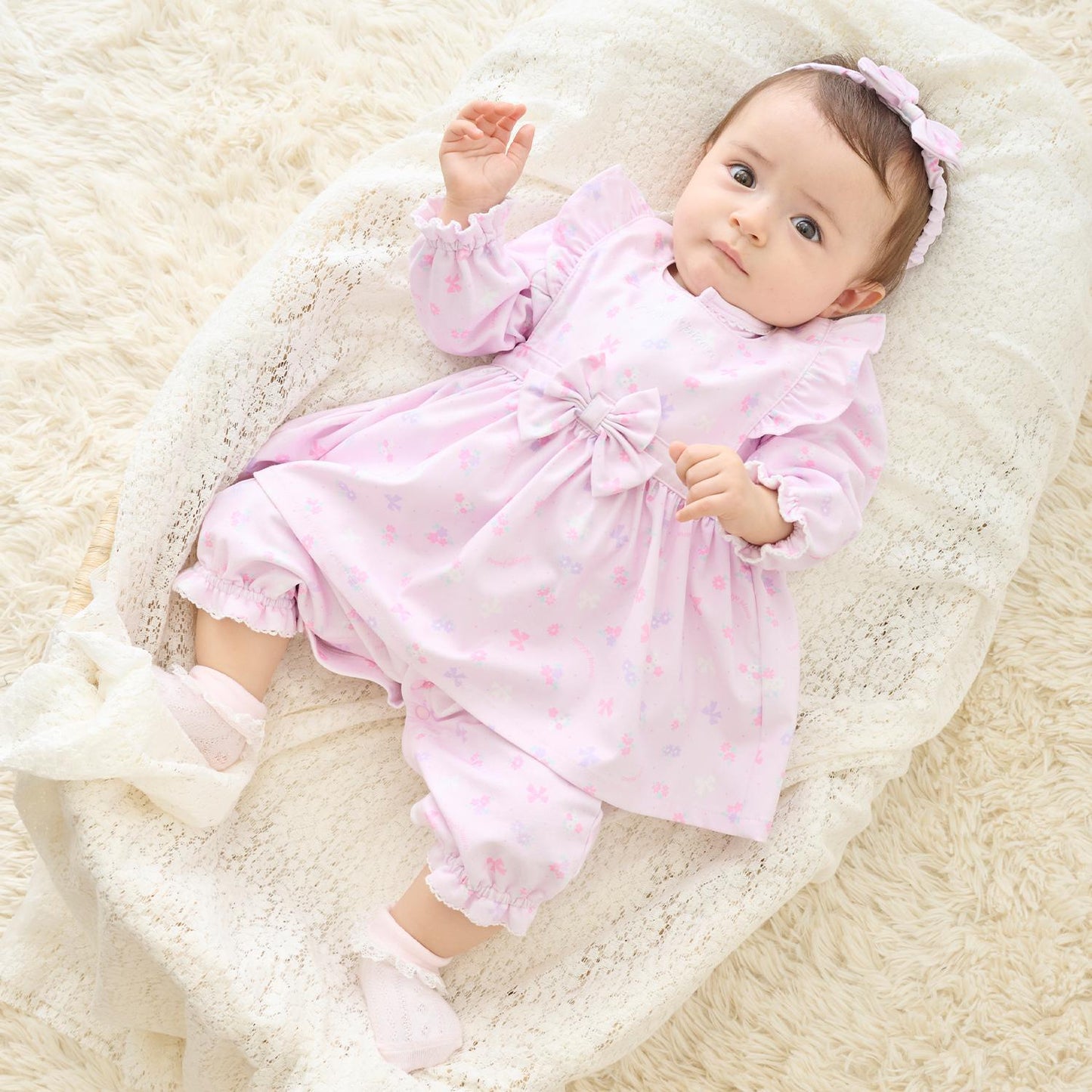 【BOX付】花朵蝴蝶結圖案圍裙&髮帶套裝