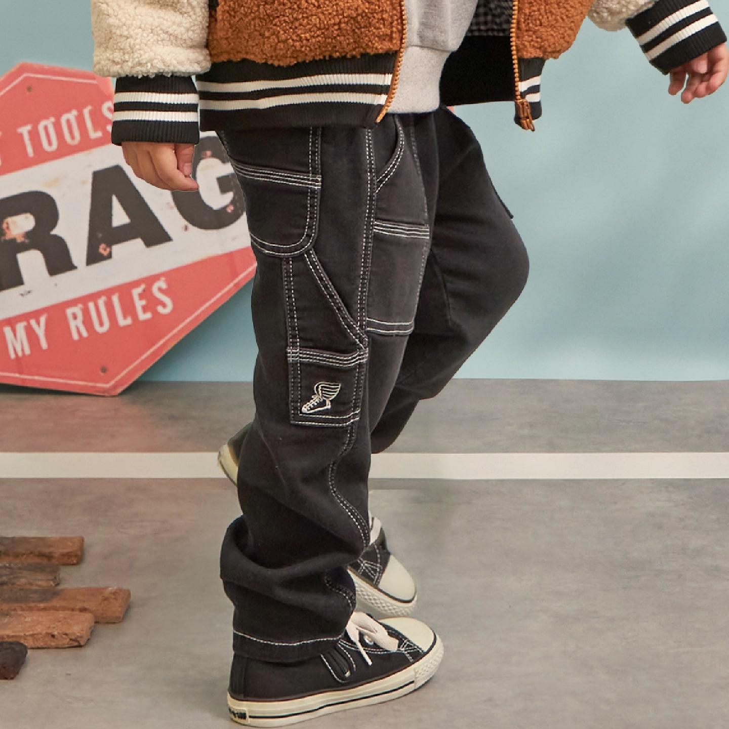 彈力牛仔工裝褲