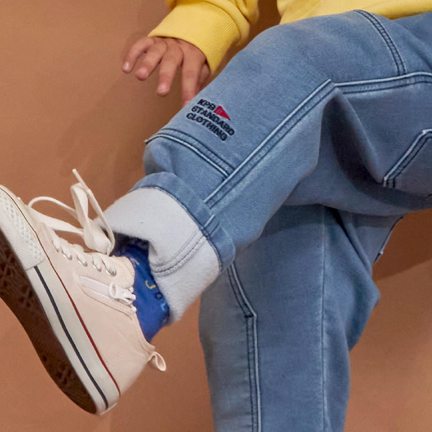 彈力牛仔雙膝工裝褲