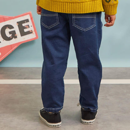 彈力牛仔雙膝工裝褲