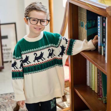 狼圖案針織套頭衫